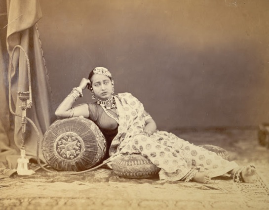 A Reclining Woman Wearing Jewellery, with a Hookah on the Left - Lucknow 1872