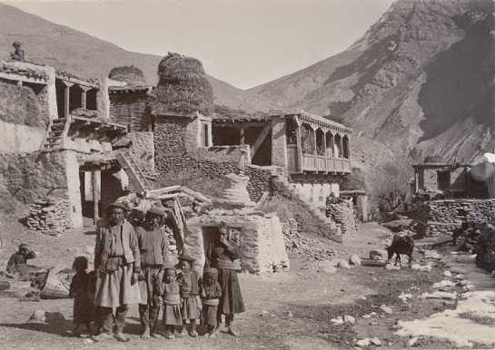 Group of men and Children at a village Near Keylong, Lahaul and Spiti District, Himachal Pradesh - c1903